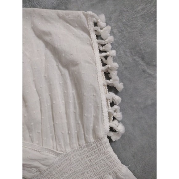 White Boho Top Blouse Fringe Elastic Waist Beach Clothing Culture Kitch Sz L - Picture 9 of 9
